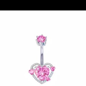 Heart-Shaped Pink CZ Zircon Belly Button  Bar Bell